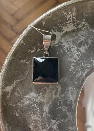 Кулон срібний онікс чорний гранований камінь3 фото