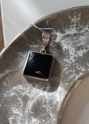 Кулон срібний онікс чорний гранований камінь2 фото