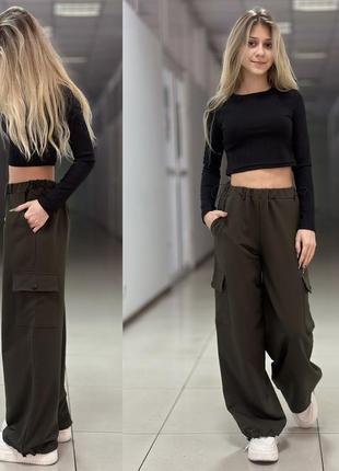 Брюки карго для девочки из двунитки