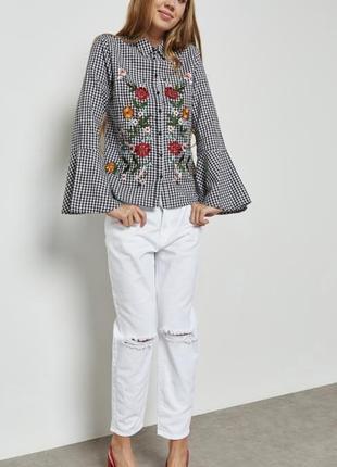 Брендовая блуза рубашка с вышивкой miss selfridge цветы коттон2 фото