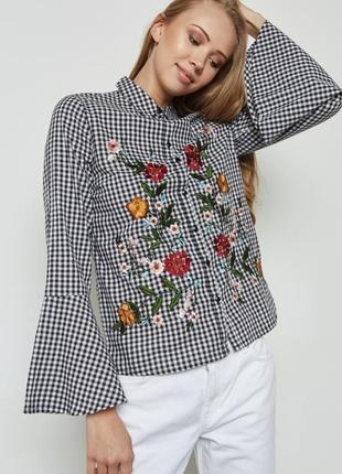 Брендовая блуза рубашка с вышивкой miss selfridge цветы коттон
