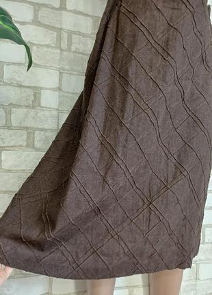 Новая юбка миди со 100 % льна в сочном коричневом цвете с фактурной ткани, размер с-м6 фото