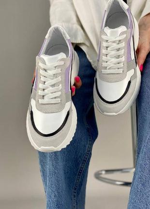 Кроссовки женские кожаные белого цвета с цветными вставками5 фото