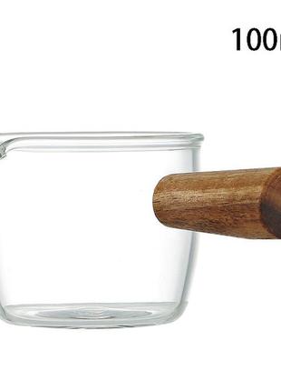 Скляна мірна склянка для еспресо 100 мл з дерев'яною ручкою (sv2366), 100 мл