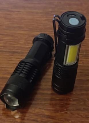Led mini ліхтарик з фокусом та cob  акумуляторний