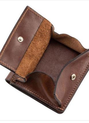 Чоловічий шкіряний гаманець grande pelle з зовнішньої монетницею, магнітної кліпсою, портмоне кольору коньяк3 фото