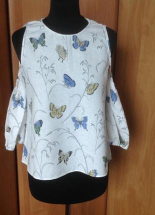 Блуза льняная с открытыми плечами р. 36 zara1 фото