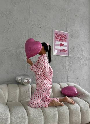 Женская пижама в сердечки розовая6 фото