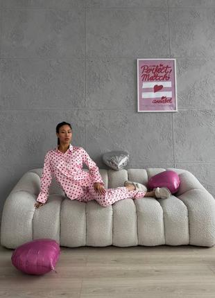 Женская пижама в сердечки розовая4 фото