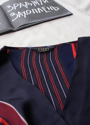 Брендовая базовая атласная шелковистая блуза в полоску с баской2 фото