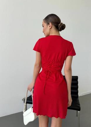 Платье женское короткое мини рубчик 42-48 черное, белое, красное, голубое3 фото