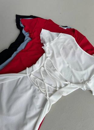 Платье женское короткое мини рубчик 42-48 черное, белое, красное, голубое8 фото