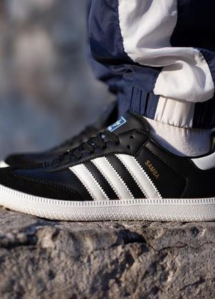 Мужские кроссовки летние adidas samba black white адидас самба3 фото