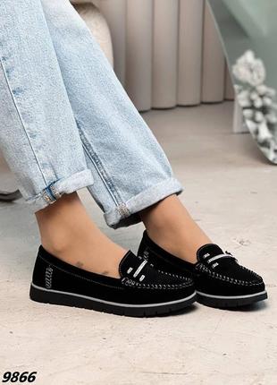 Жіночі замшеві туфлі лофери, мокасини чорні3 фото