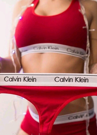 Женский комплект 3в1 топ+стринги+шортики calvin klein тройка