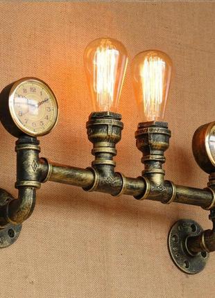 Светильник двойной на стену sv в ретро стиле под лампу под две лампы эдисона коричневый (sv2932)1 фото