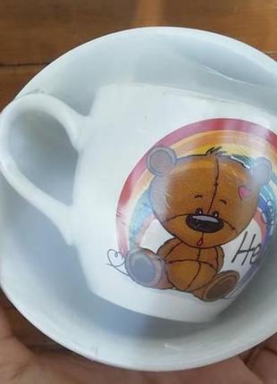 Дитячий посуд із кумедними совоньками, котиками, жирафами, ведмедиками з 2 предметів