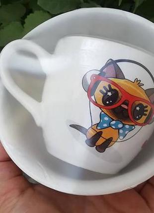 Дитячий посуд із кумедними совоньками, котиками, жирафами, ведмедиками з 2 предметів