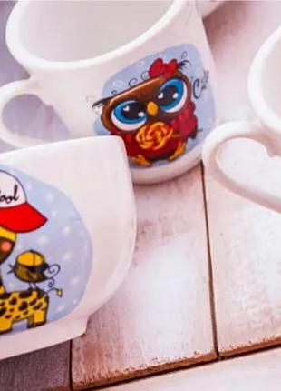 Дитячий посуд із кумедними совоньками, котиками, жирафами, ведмедиками з 2 предметів