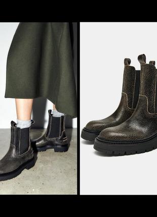 Zara зара кожаные ботильоны челси, сапоги, ботинки, тапочки, ботинки,1 фото