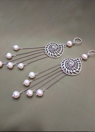 Ефектні сережки бароковий перли срібло