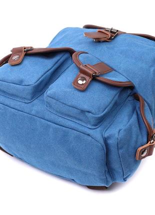 Вместительный текстильный рюкзак что закрывается клапаном на магнит vintage 22152 голубой3 фото