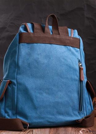 Вместительный текстильный рюкзак что закрывается клапаном на магнит vintage 22152 голубой8 фото