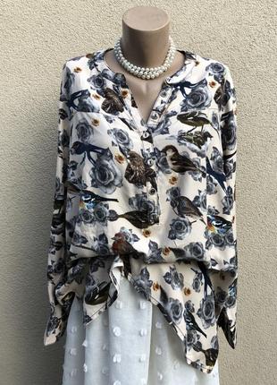 Штапельная блуза,рубашка в птички,вискоза,большой размер