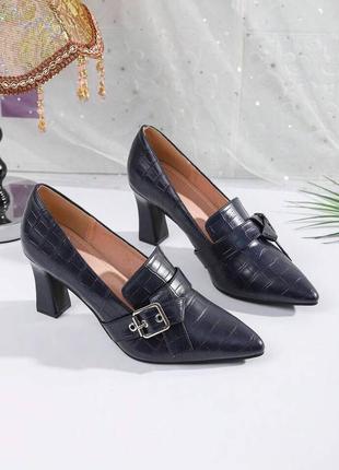 Жіночі туфлі королівського синього кольору з кам'яним візерунком, на високих підборах 7,5 см із гострим носком і квадратною пряжкою shein 391 фото