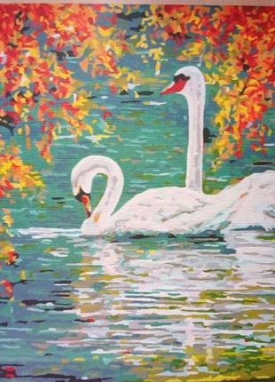 Готова картина за номерами "лебеді на осінньому ставку"