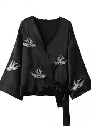 Сатиновая рубашка-кимоно с птичками zara4 фото