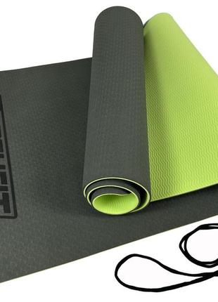 Килимок для йоги та фітнесу easyfit tpe+tc 6мм двошаровий чорно-зелений
