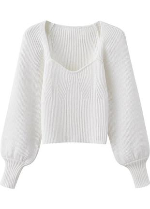 Укорочений вишуканий светр з обʼємними рукавами