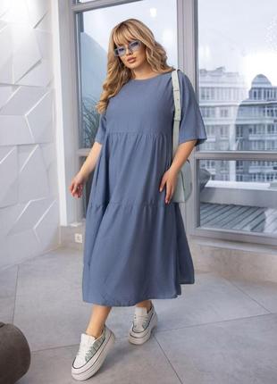 Жіноча довга сукня з льону великих розмірів3 фото