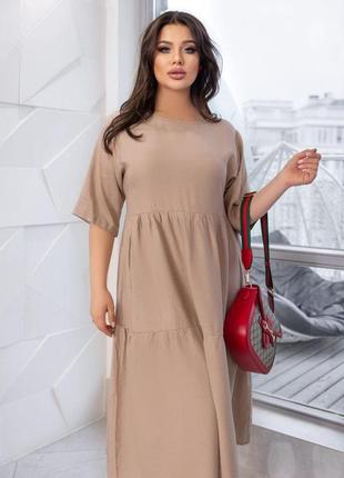 Жіноча довга сукня з льону великих розмірів5 фото