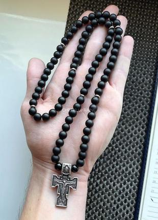 Чоловічий православний хрест на бусах четки на шею колекціонув...1 фото