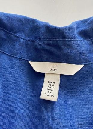 💙стильная синяя льняная рубашка h&amp;m цвет вау😍 свободного оверсайз кроя, удлиненная🤤100% льон !2 фото