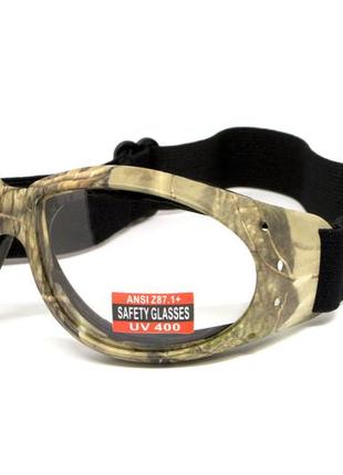 Окуляри захисні з ущільнювачем global vision eliminator camo forest (clear), прозорі в камуфльованій оправі