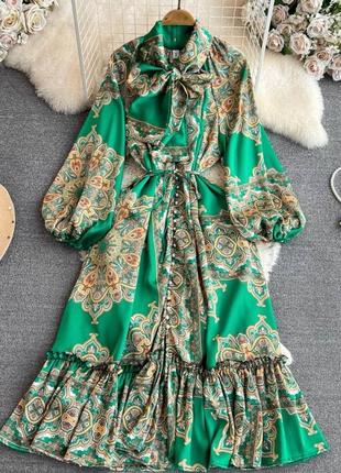 Шикарное платье миди зеленое платье6 фото