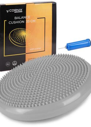 Балансировочная подушка-диск cornix 33 см (сенсомоторная) массажная xr-0053 grey