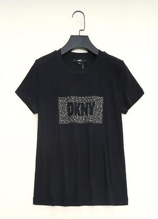 Черная футболка dkny с камушками женская