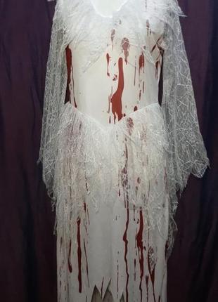 Довге плаття в підлогу хеллоуїн halloween жіночий костюм сукня нареченої мертва королева балу зомбі,7 фото