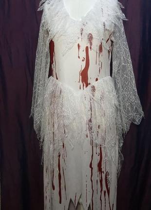Довге плаття в підлогу хеллоуїн halloween жіночий костюм сукня нареченої мертва королева балу зомбі,3 фото