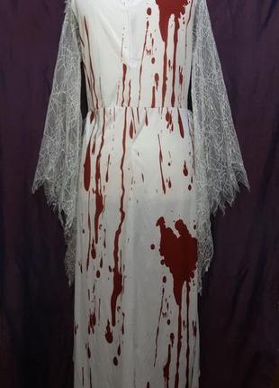Довге плаття в підлогу хеллоуїн halloween жіночий костюм сукня нареченої мертва королева балу зомбі,6 фото