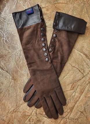 Кожаные длинные перчатки женские замша замшевые ягненок вязка 41 см 36 см 8 9