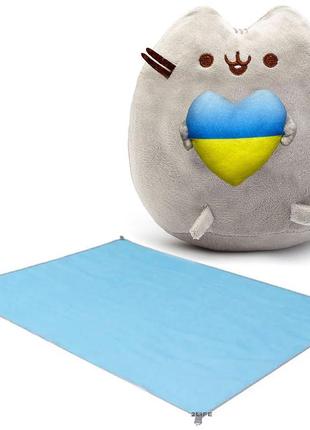 М'яка іграшка pusheen cat із серцем 23x25см сірий та пляжний килимок анти пісок sand mat 120*150см blue n-11947