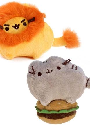 Набор мягких игрушек 2life пушин кэт лев оранжевый 10х7 см и pusheen cat 8х7 см с гамбургером серый n-11770