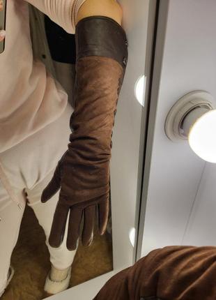 Шкіряні довгі рукавички жіночі замша замшеві ягня в'язання 41 см 36 см 8 9