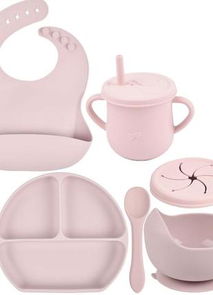 Набір дитячого посуду y26 тарілка слинявчик тарілка для супу ложка вилка поїльник ніжно-фіолетовий vol-10075