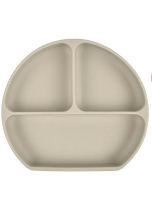 Набор y20 трёх-секционная силиконовая тарелка, ложка, вилка бежевый (vol-9770)1 фото